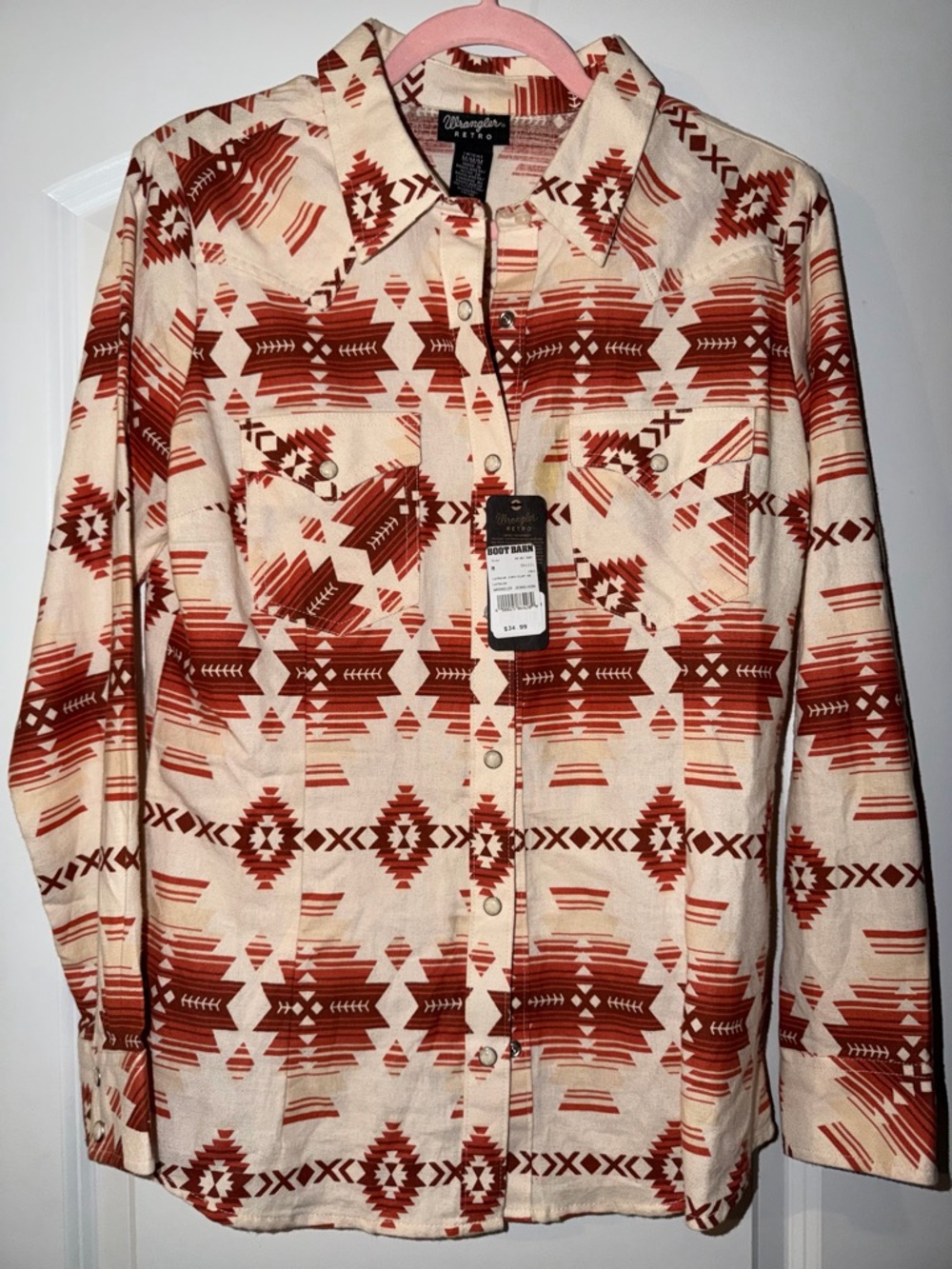Wrangler Retro Aztec Print Button-Front Shirt - Cream & Rust